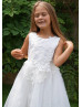 Ivory Lace Tulle Tea Length Lovely Flower Girl Dress